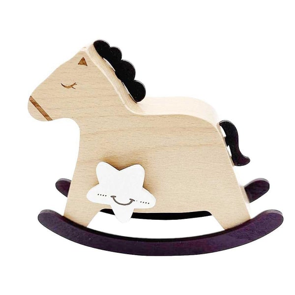 Over the Rainbow Wooden Rocking Horse Wind Up Music Box, YunSheng Mechanism Movement Musical for Bi