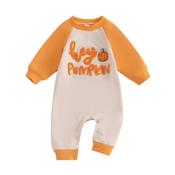 Babypojkar och flickor Casual Långärmad Rundhalsad Romper Bokstav Pumpa Broderi Halloween Kläder Outfits 0-18 Månader 12 month