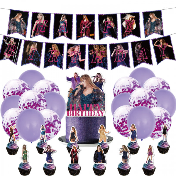 Taylor Singer Tårtdekorationer, Cupcake Toppers för Swift Birthday Party Supplie 18PCS Balloons