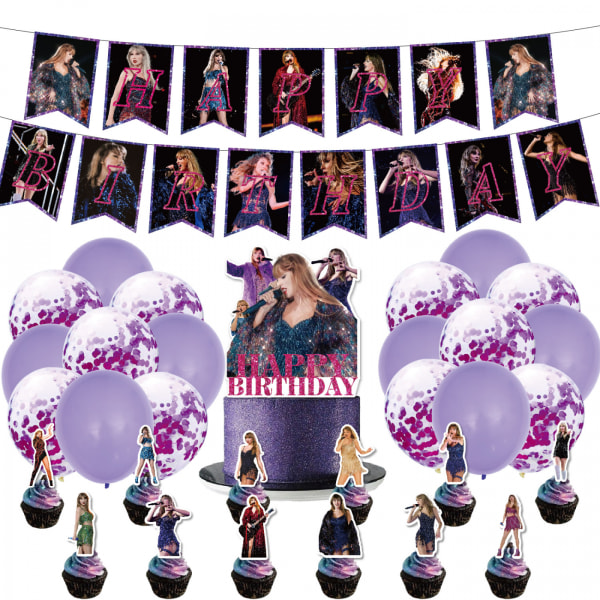 Taylor Singer Tårtdekorationer, Cupcake Toppers för Swift Födelsedagsfest Tillbehör 15PCS paper flag