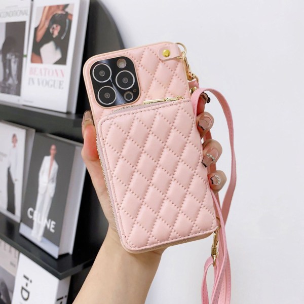 Crossbody Case Kompatibel med Iphone 14 Pro Max/14 Pro, Pu Läder Handväska Handväska Cover Med Korthållare Pink For iPhone 14 Pro