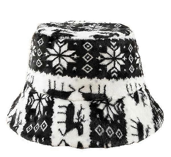 Damehatt med trykk i fuskepels, fluffy vintervarmer black