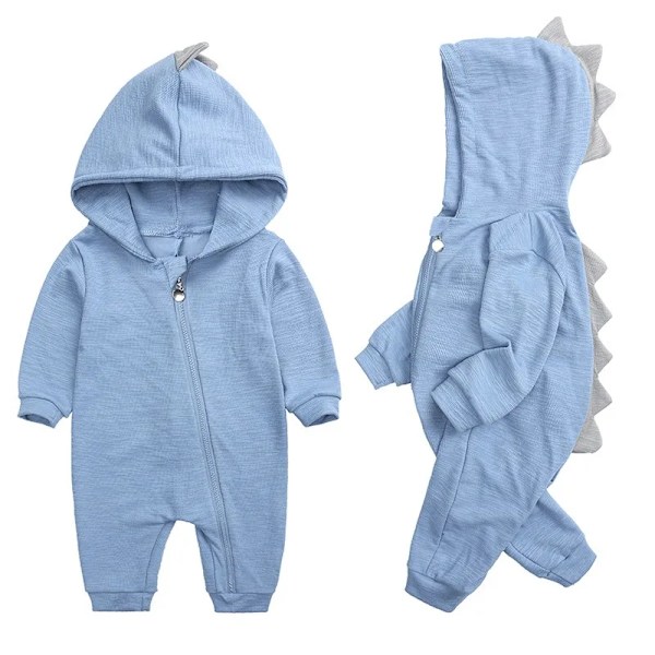 Baby Dinosaur Hettegenser i Bomullsstoff - Lang Ermet Jumpsuit Blanco 90