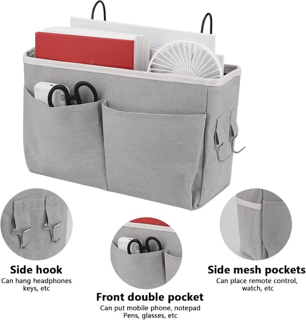 1 pc (grey) bed pocket, waterproof canvas bed shelf organizer