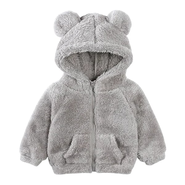 Babyfleece Hoodie Jacka Vinter Varm Björnöron Blixtlås Jacka Nyfödd Spädbarn Kläder 4 3-4t