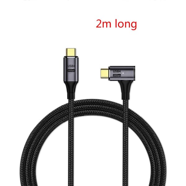 Holdbart USB4-kabel 2 meter 20 Gbps dataoverførselskabel, 100W opladerkabel USB C til USB C PD100w opladerkabel Middle Turn