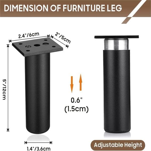 4 stycken (Svart, 12 cm) Justerbara Möbelben Metall Soffben