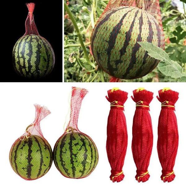 100 st hängande nätpåsar för vattenmelon, återanvändbara nätpåsar för cantaloupe, nätpåsar för gurkor, odlings- och förvaringsnätpåsar för grönsaker