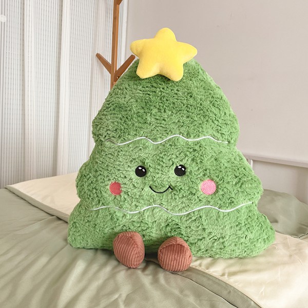 Julepynt pute med juletre-dukke, stue-sofa-pute, seng-pute, smilende juletre