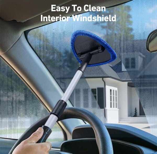 Car Windshield Wiper Cleaning Tool Kit (4 Pieces), Telescopic Handle with Replacement Pad, for Cleaning Car Windows and Windshields, Blue.