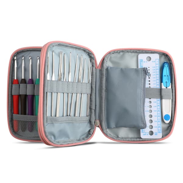 Case, Crochet Hook Organizer Empty, for Interchangeable Circular Knitting Needles and Ergonomic Crochet Hooks Large -Pink