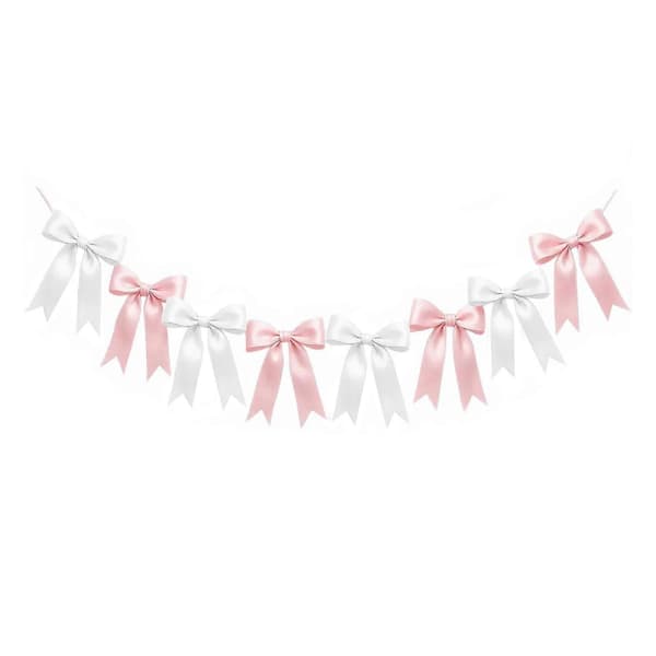 2 meter satengbuekrans - formbevarende bånd - bursdag brudedusj Pink+White