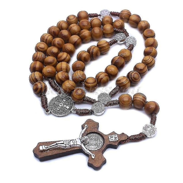 Prayer Beads Fashion Handmade Round Bead Catholic Rosary Cross Religious Wood Beads Men Tw