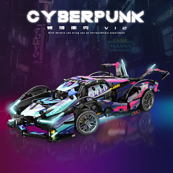 Hypercar racingbil byggklossar för barn och vuxna, technic-klossar, cyberpunk racing