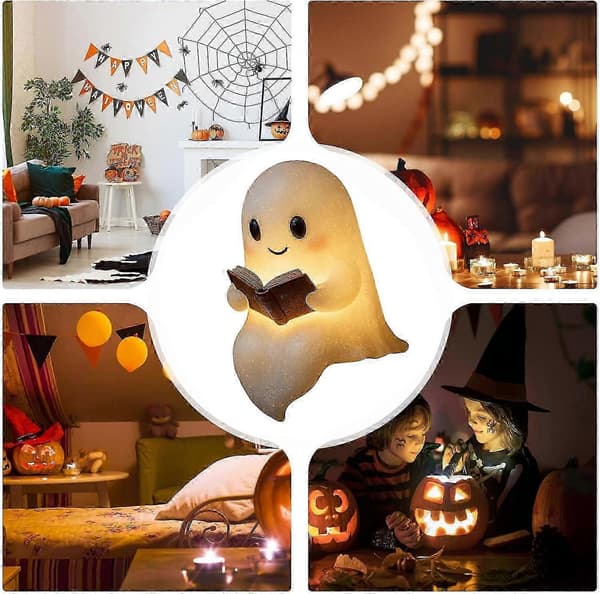 Spøkelsesleselampe, søt spøkelsesleser LED-lys, Halloween lysende spøkelsesstatue