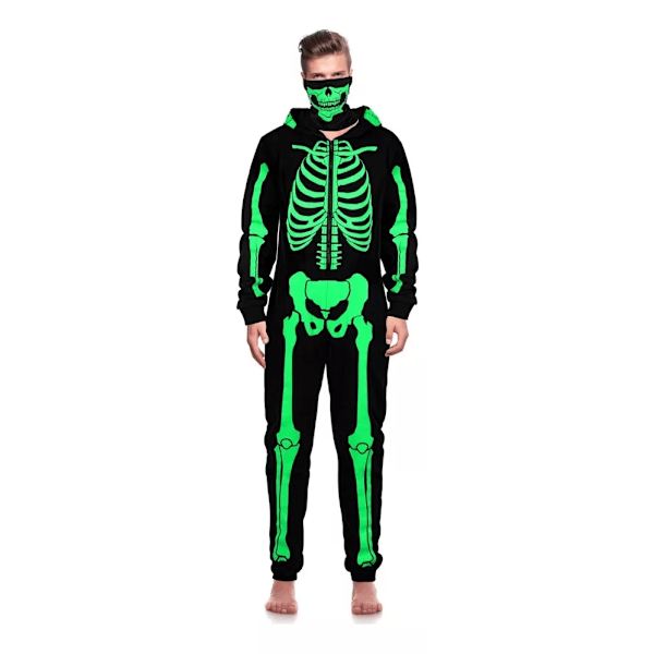 Halloween-kostym för vuxna, skelett som lyser i mörkret Negro 2XLT