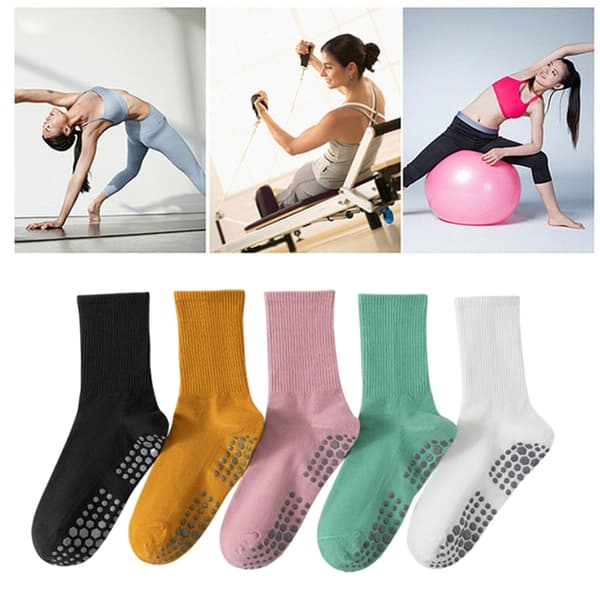 5 par dame yogastrømper skridsikre pilatesstrømper åndbare bomuldsstrømper