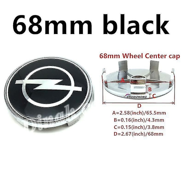 4 stk. Opel 56mm 59mm 60mm 64mm 68mm Bil Hjul Center Nav Kapsler Sort Sølv Fælge Dækker Auto Logo Badge Emblem Dele Tilbehør Llwl 4pcs 68mm Black