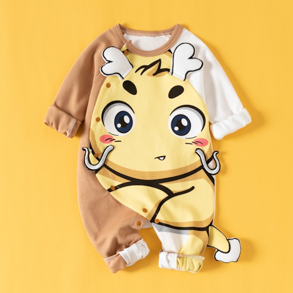 Baby Jumpsuit med Långa Ärmar, Ren Bomulls Kläder Pequeño dragón guapo 90cm