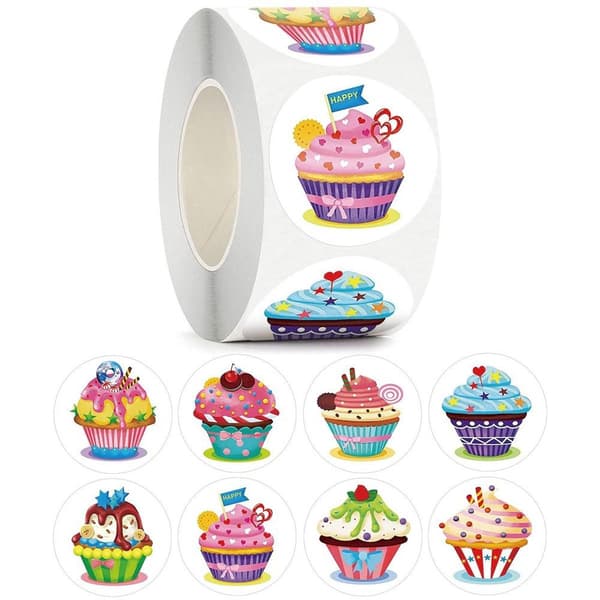 2 rullar Cupcake Stickers Självhäftande lyckosam