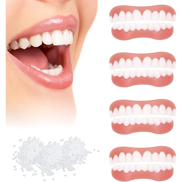 4 Pairs Dentures Cosmetic Veneer False Teeth Veneers White Dentures for Women Men Comfortable Protect Your Teeth