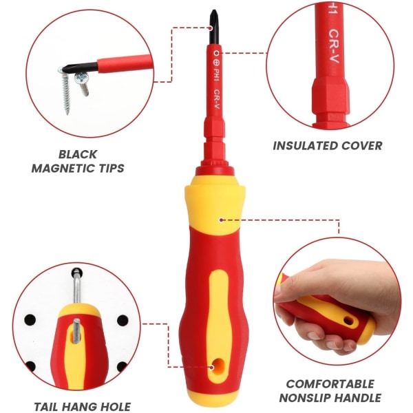 7 i 1 isoleret skruetrækkersæt magnetisk skruetrækkersæt værktøjssæt elektriker multifunktionel udskiftelig krom vanadium skruetrækkere