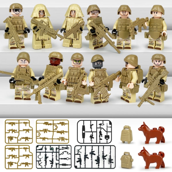 12st minifigurer byggsats, militära byggklossar set, armé soldat leksaker vapen vapen figurer