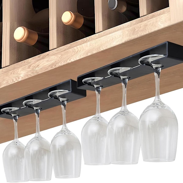 Vinglassholder, Vinglassstativ 2-pakning, Ingen boring Vinglassholder under skap, Hengende Ste Black