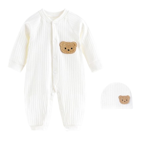 Baby Jumpsuit i Bomull, Hel Färg, Björnmönster, Höst 2023, Nyfödd, En-Delad Kläder, 0-18 Månader Blanco 59 for 0-3M