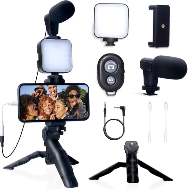 Vloggaussarja iPhonelle, Androidille jalustalla, 36 LED-valolla, YouTube-aloitussarja minimikrofonilla