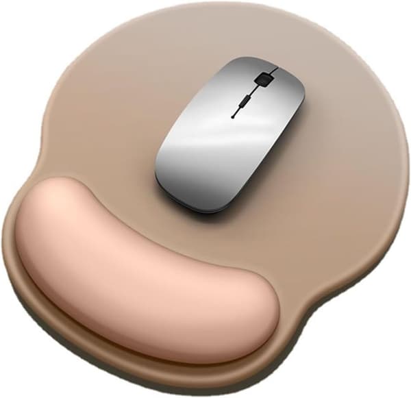Mouse Pad, Mouse Pads with Wrist Rest, Non-Slip Rubber Base, Milk Silk Fabric with Comfortable, Ergonomic Rice Apricot