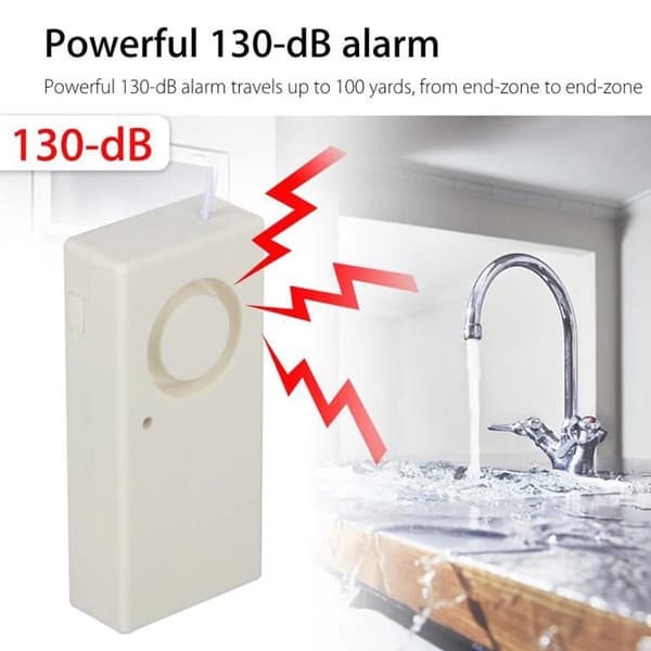 Smart Water Leakage Sensor Alarm, 130 dB Leak Detector Warning System for Home Kitchen Bathroom, White