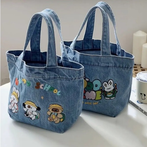 Barn Jeans Lunchväska Rolig Design Termisk Isolering Perfekt Storlek Hållbar Inre Fack Lätt att Rengöra modelo 1