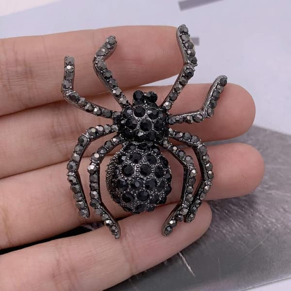 Black Spider Crystal Rhinestone Gothic Brooch Pin