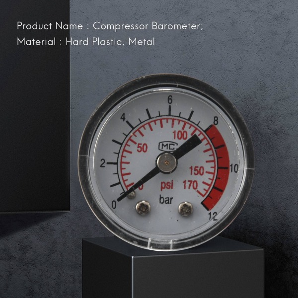 0-12BAR 0-170PSI 10mm Gevind Gas Luftpumpe Trykmåler Kompressor Manometer