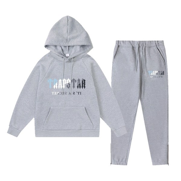 Trapst Tigerhuvudtryck Hooded Plyschtröja Mode Gradient Bokstav Casual Sportset Printing 01- Grey XS