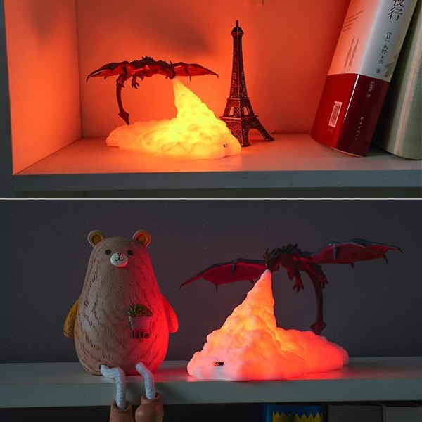 Fire Dragon-lamper, 3d-trykt nattlys for barn, led månelys, usb-dragelampe juledragegaver Red--Fire Dragon