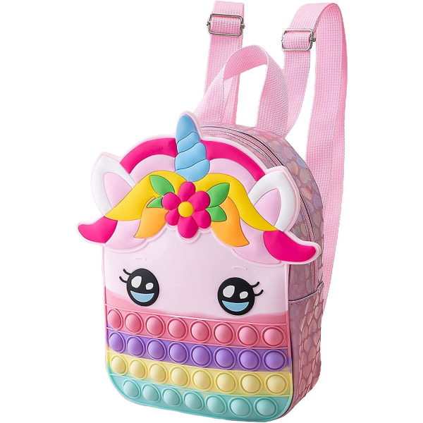 Pop-on-it Ryggsäck Fidget Toys Rainbow Unicorn Shoulder Skolryggsäck Väska Push Pop Fidget Toy Bubble Pop Fidget Bag för toddler Flickor Barn (macaron
