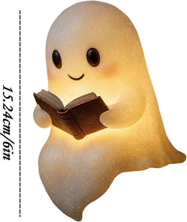 Spøkelsesleselampe, søt spøkelsesleser LED-lys, Halloween lysende spøkelsesstatue