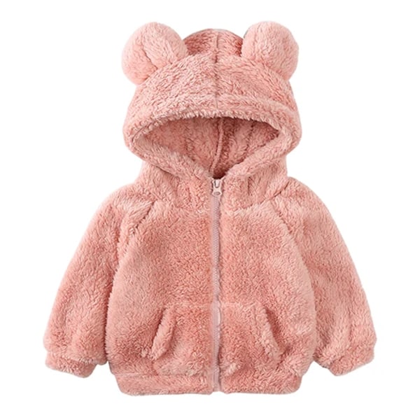 Baby Fleece Hoodie Jakke med Bjørnører Vintervarm Lynlåsjakke Nyfødt Spædbarn Tøj 3 6-7t