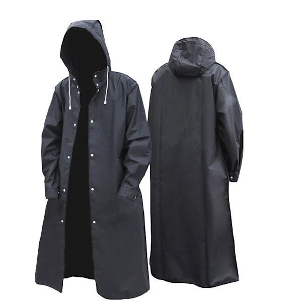 Svart Fashion Vuxen Vattentät Lång Regnrock Kvinnor Män Regnrock Huva För Utomhus Vandring Resa Fiske Klättring Tjockare XL