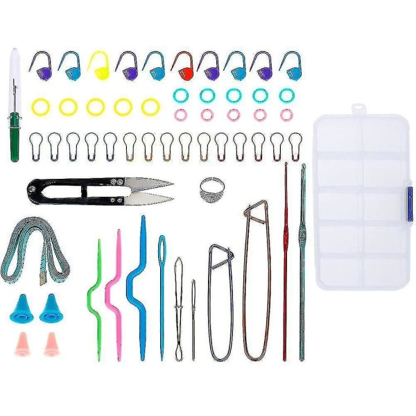 63 st Stickning Kit - Stickverktyg med verktygssats Tillbehör Box och 2 stickkrokar zy