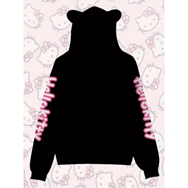 Hettegenser med tegneseriemotiv, avslappet strikket stoff, med lommer, langærmet hettegenser for voksne, egnet for gaver og samlinger A black 2XL