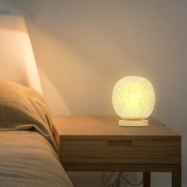 Bambus Rattan Bordlampe Japansk stil Nattbordslampe Skrivebordslampe Soverom Gjør-det-selv-dekorasjon EU-plugg
