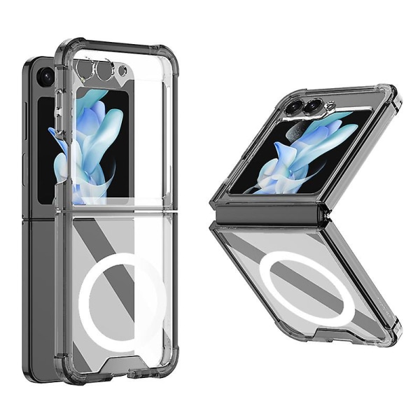 Z Flip 5 kirkas case, magneettinen kristallinkirkas iskunkestävä case Samsung Galaxy Z Flip 5:lle, yhteensopiva Magsafen kanssa black