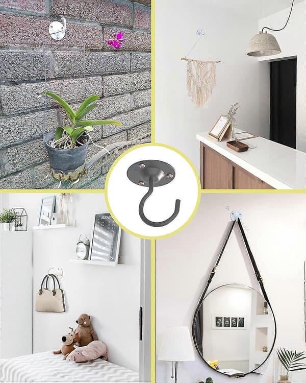 Et sæt med 3 loftkroge til ophængning af planter - indendørs metalkroge til planter, jernlanterner til fuglefoderhuse, vindklokker, urtepotter Black 3 Pack
