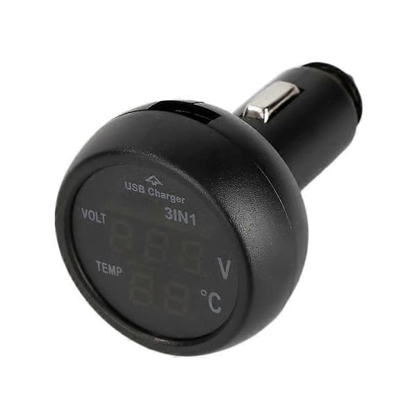 Bil Digital Voltmeter Termometer USB Oplader Bil Cigarettænder Stik Digital Voltmeter Termometer 3 I 1 Måler