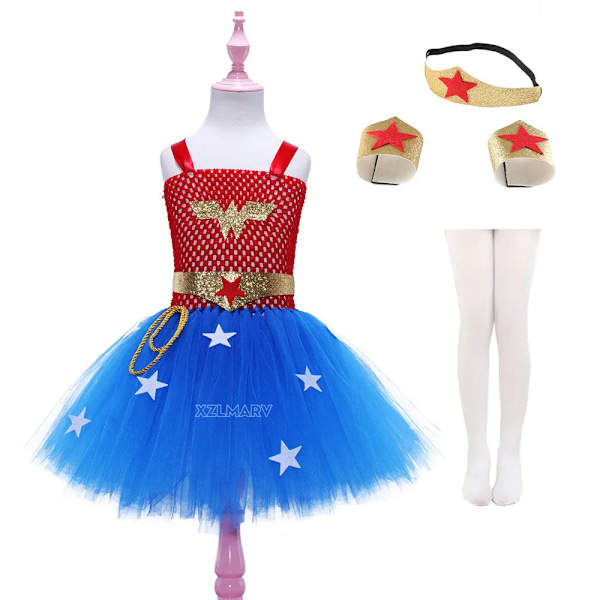 Flickor Superhjälte Kostym Tutu Klänning Barn Festklänningar Clown Zombie Halloween Kostym Fancy Kläder Azulón M (4-5T)
