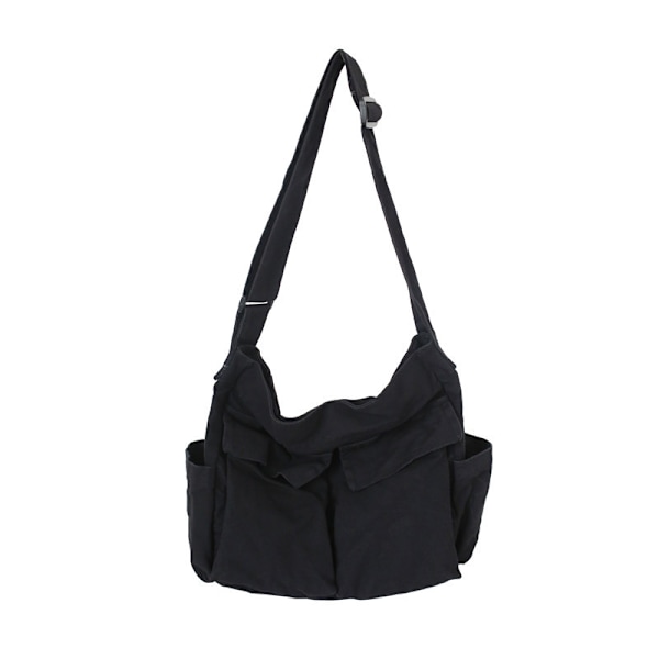 Stor Kapacitet Canvas Messenger Bag Multi Fack Casual Kvinnor Män Axelväska Black