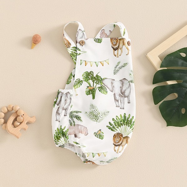 Ma & baby Nyfødt Dyreprint Romper Ermeløs Babygutt Jente Sommer Jumpsuits 0-18M Blanco 0-3Months